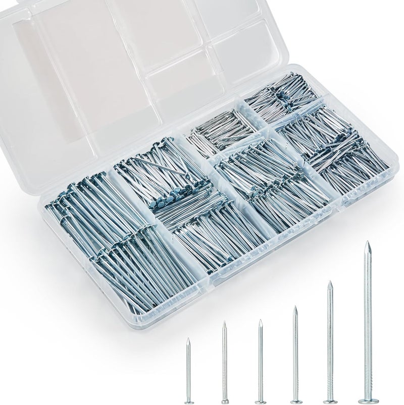 LUEEN Picture Hanging Nail Kit, 710 Pieces, White Frame Nails up to 2 Inches, Assorted Sizes with Storage Case (White) - Image 1